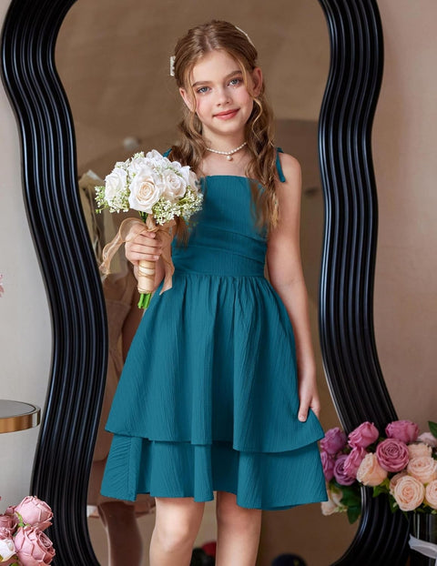 Arshiner Girls Dresses Flowy Tiered Ruched Smocked Back Midi Sundress