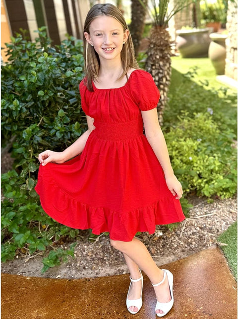 Arshiner Girls Tie Back Short Sleeve Ruffle Hem Off Shoulder Dresses