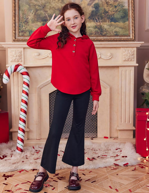 Arshiner Girls Button Collar Kids Hooded Sweatshirt