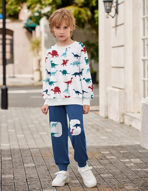 Arshiner Boys Long Sleeve Print Sweatshirt and Pant 2 Piece Set