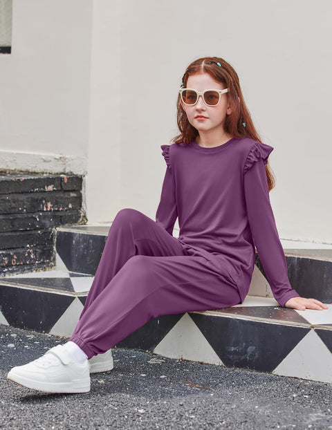 Arshiner Girls 2 Piece Outfits Ruffled Tops and Pants Set