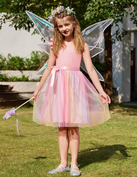 Arshiner Girls Dresses One Shoulder Ruffle Formal Tulle Dress