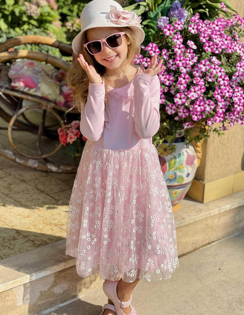 Arshiner Tutu Dress Girls Long Sleeve Peter Pan Collar Party Dresses