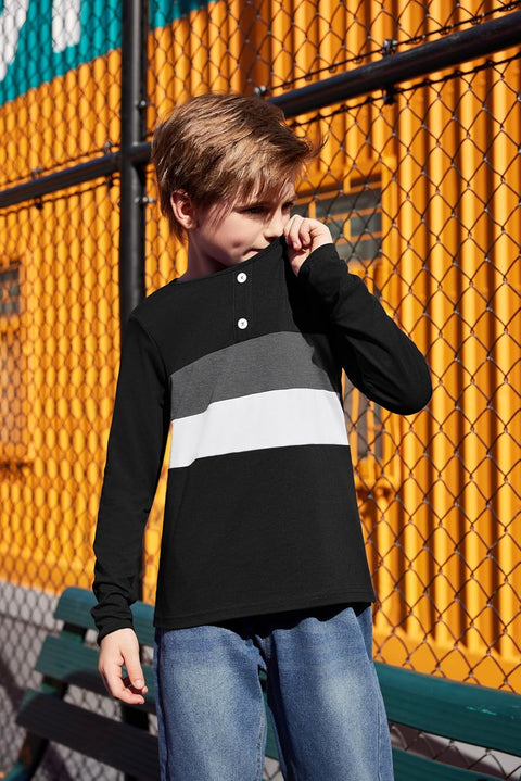 Arshiner Kids Boys Henley Shirts Cotton Long Sleeve T-Shirts Color Block Tee