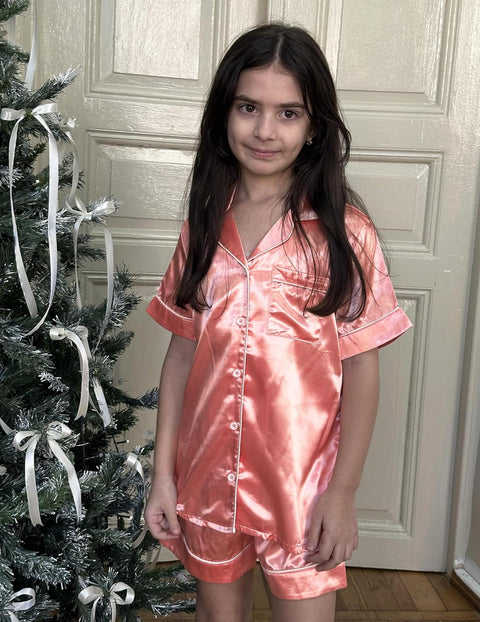 Arshiner Girls Pajamas Silk Satin Pajama Sleepwear Button Down Pj Set