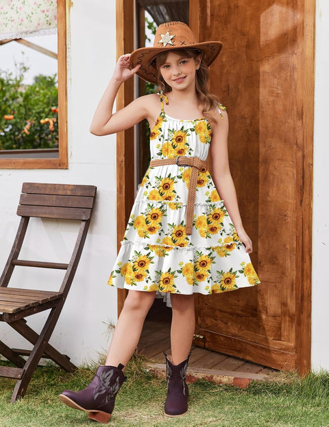 Arshiner Girls' Boho Spaghetti Strap Ruffled Tiered Dresses