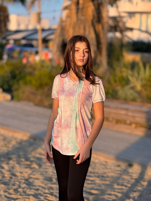 Arshiner Girls Puff Short Sleeve Shirts Pleated Tunic Top