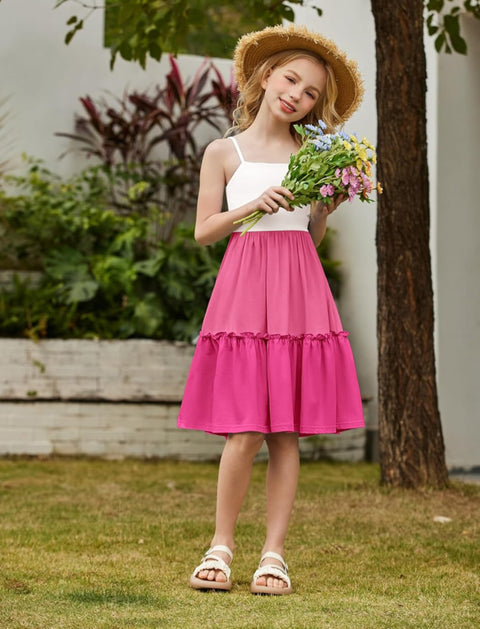 Arshiner Girls Tie Back Dress Spaghetti Strap Ruffle Hem Sundress with Pockets