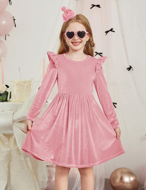 Arshiner Toddler Velvet Dress Little Girls Ruffle Dresses