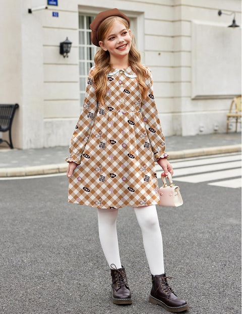 Arshiner Girls Long Sleeve Dress Ruffle Cotton Dresses