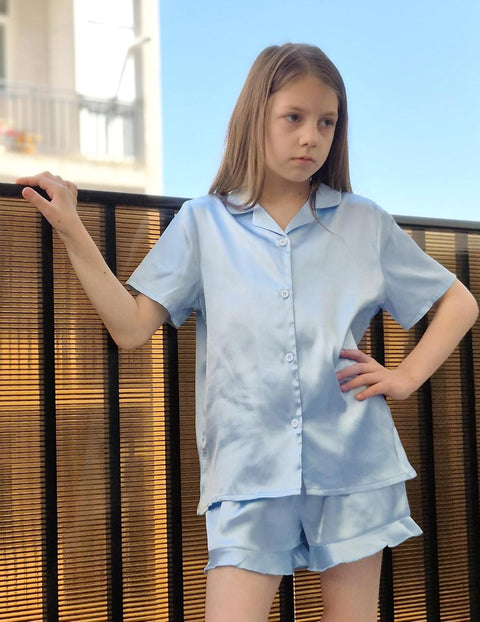 Arshiner Girls Pajamas Silk Satin Pajama Set