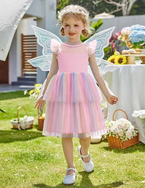Arshiner Toddler Girls Tutu Sundress Ruffle Sleeve Double Fluffy Tiered Dresses