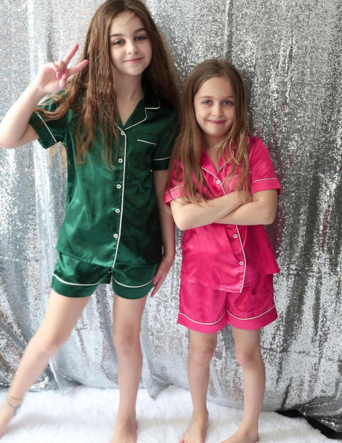 Arshiner Girls Pajamas Silk Satin Pajama Sleepwear Button Down Pj Set