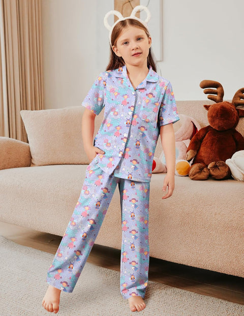 Arshiner Pajamas for Girls Short Sleeve Long Pants Outfit 2 Piece  Pjs Sets
