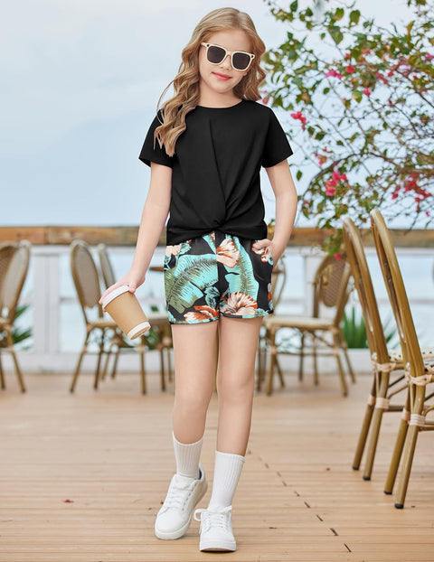 Arshiner Girls Clothing Sets Twist Front Top and Shorts 2 Piece Outfits Activewear Tracksuit 5-14 Year