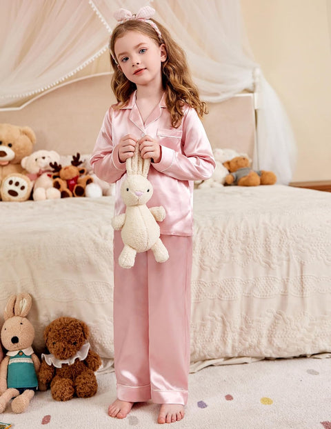 Arshiner Girls Pajamas Silk Satin Pajama Set