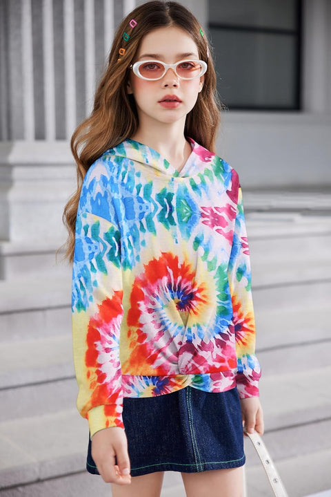 Arshiner Girls Hoodie Twist Front Tie Dye Hooded Sweatshirt