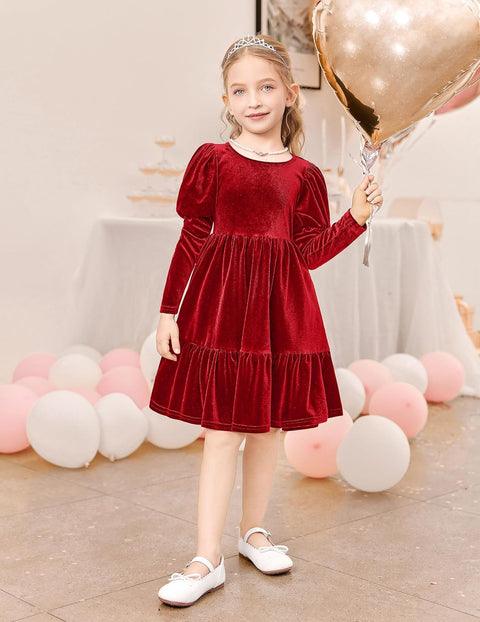 Arshiner Toddler Velvet Dress Girls Puff Party Ruffle Dresses