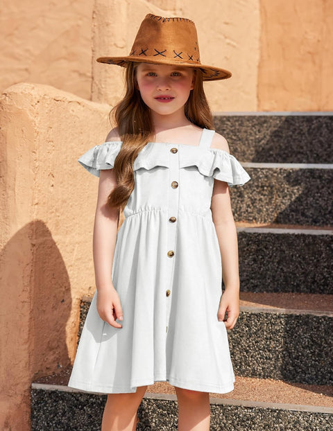 Arshiner Girls Dresses Strap Cold Shoulder Ruffle A Line Dresses