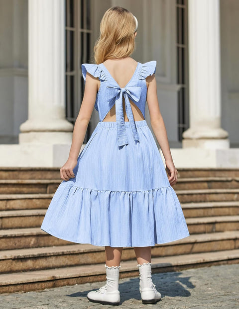 Arshiner Girls Tie Back Dress Tween Boho Flutter Sleeve Maxi Dresses