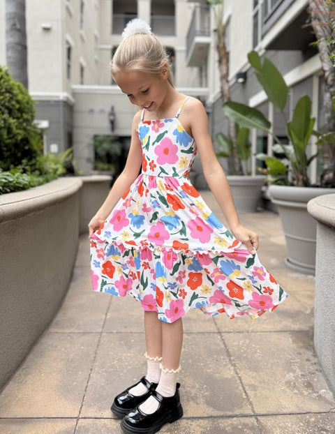 Arshiner Girls Tie Back Dress Spaghetti Strap Ruffle Hem Sundress with Pockets