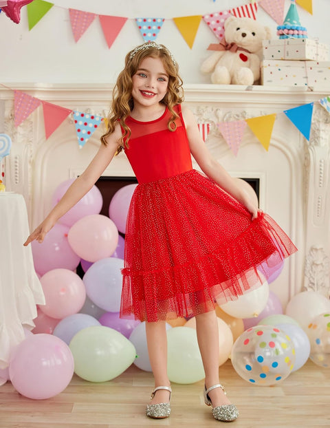 [2T-7Y] Arshiner Toddler Sleeveless Formal Dress Fancy Cute Tulle Glitter Dresses