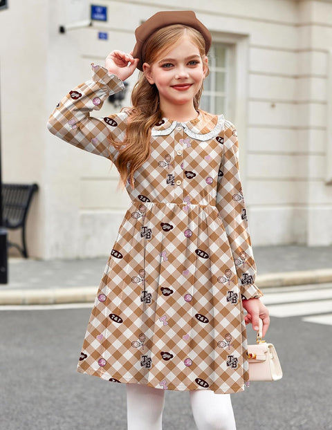 Arshiner Girls Long Sleeve Dress Ruffle Cotton Dresses