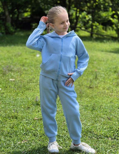 Arshiner Girls 2 Piece Outfit Drop Shoulder Zip Up Hoodies Set