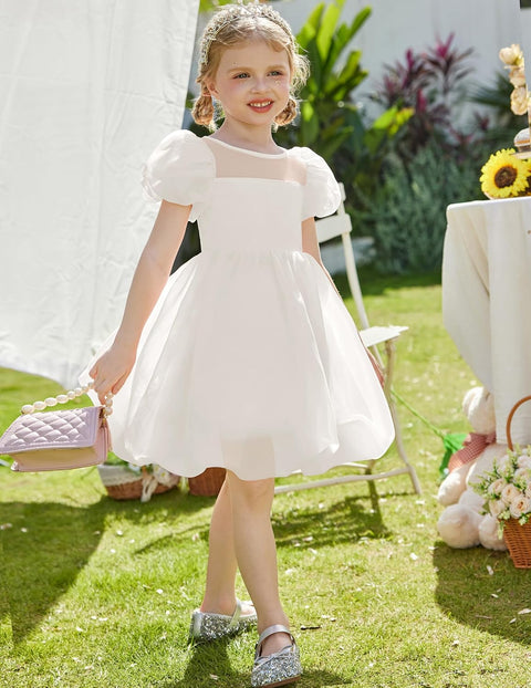 Arshiner Girls Dress Contrast Mesh Puff Flowy Bubble Hem Dresses