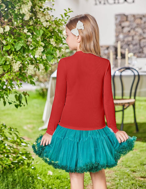 Arshiner Girls Lettuce Trim Mock Neck Ribbed Knit Tops