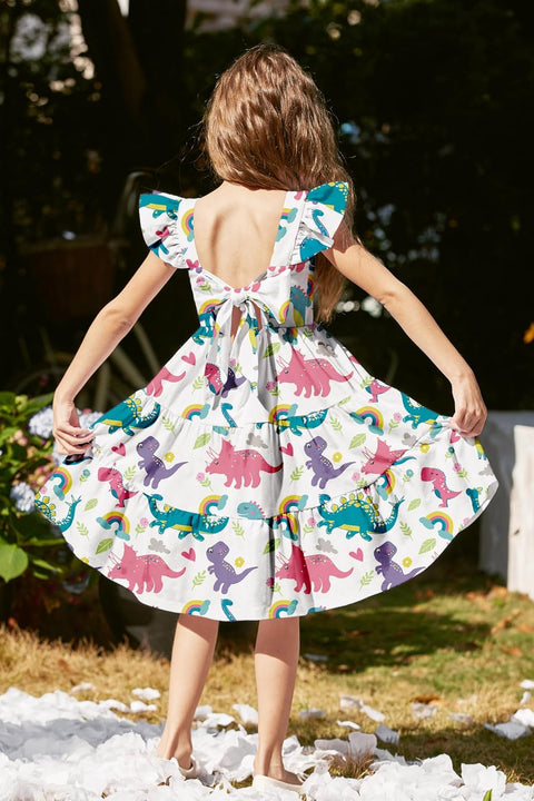 Arshiner Toddler Dress Little Girls Summer Cotton Backless High Low Hem Beach Casual Sundress with Pockets