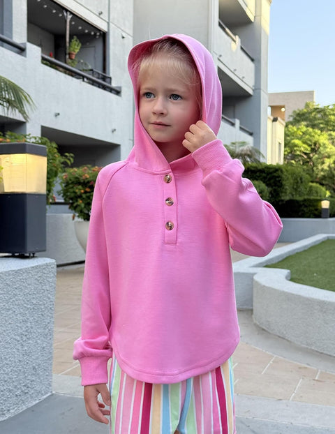 Arshiner Girls Button Collar Kids Hooded Sweatshirt