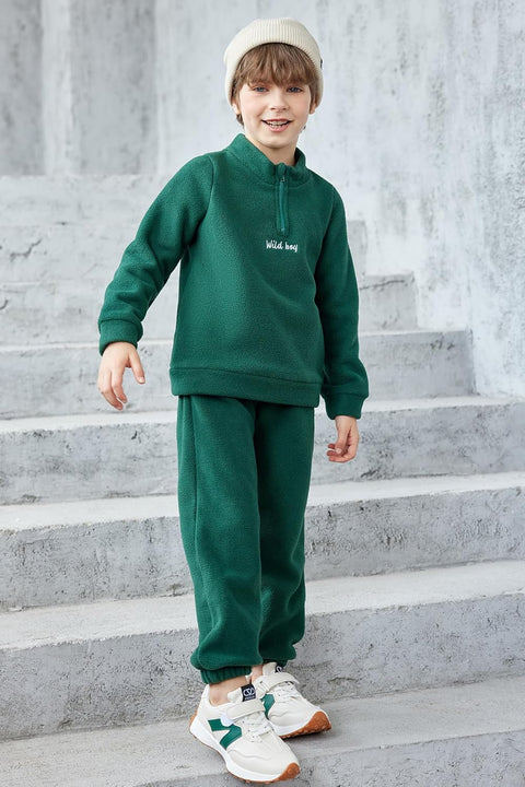 Arshiner Toddler Boys Letter Embroidery Half Zip Sweatshirt & Pants Set