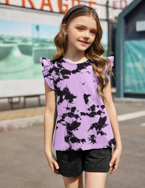Arshiner Girls Shirts Ruffle Short Sleeve Cute Casual Tops Blouse Tee