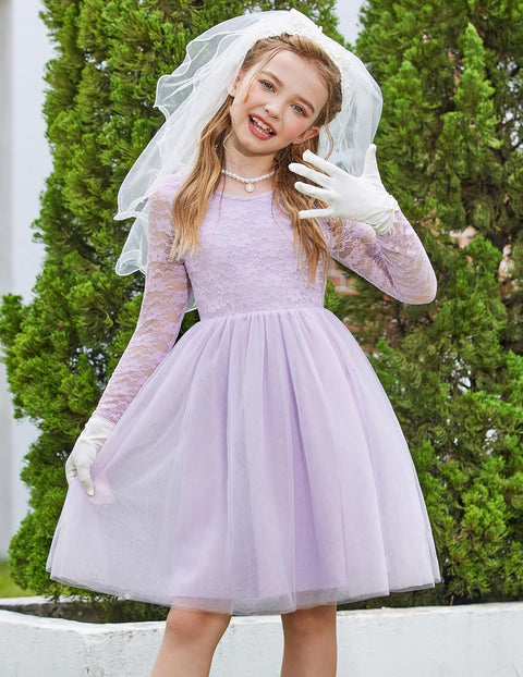 Arshiner Flower Girl Dress V Back Lace Tulle Party Dresses