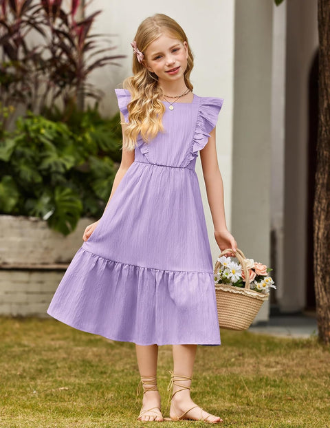 Arshiner Girls Tie Back Dress Tween Boho Flutter Sleeve Maxi Dresses