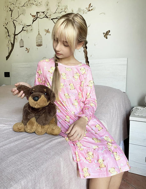 Arshiner Girls' Long Sleeve Cute Nightie Pajama Dress