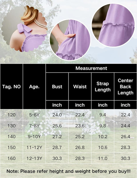 Arshiner Girls Dress Tween Boho Bowknot Strap Swing Flowy Dress