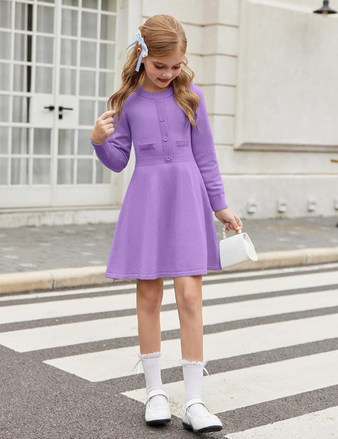 Arshiner Girls Sweater Dress Long Sleeve Button Knit Dresses