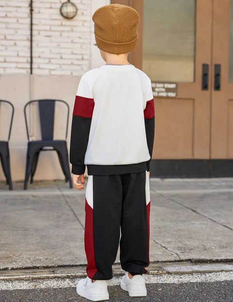 Arshiner Boys 2 Piece Outfit Color Block Sweatshirt & Sweatpants