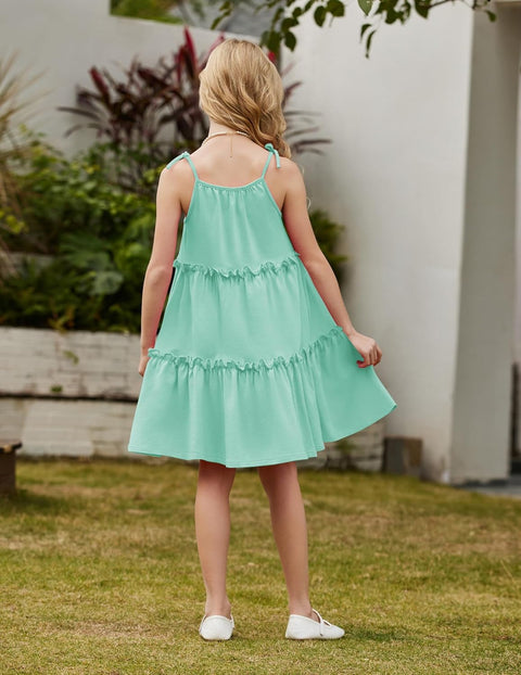Arshiner Girl Dresses Boho A-Line Swing Flowy Ruffle Tiered Sundress with Pockets
