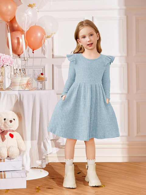 Arshiner Girl Dress Baby Girls Knitted Ruffle Sleeve Dresses