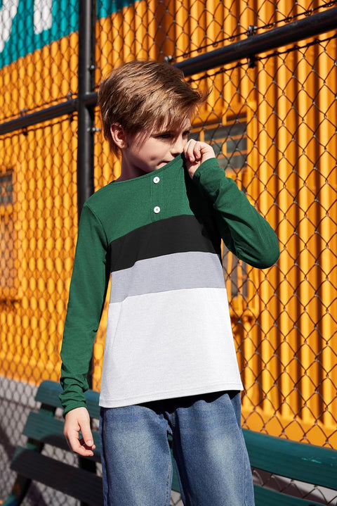 Arshiner Kids Boys Henley Shirts Cotton Long Sleeve T-Shirts Color Block Tee