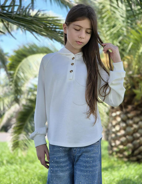 Arshiner Girls Button Collar Kids Hooded Sweatshirt