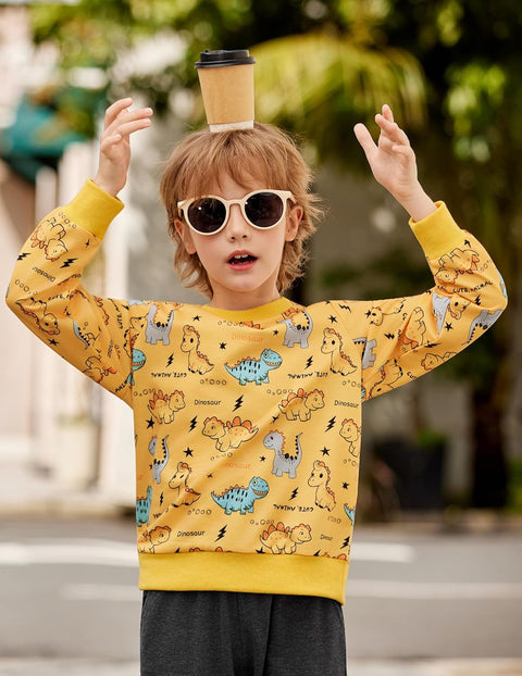Arshiner Boys Long Sleeve Print Sweatshirt and Pant 2 Piece Set