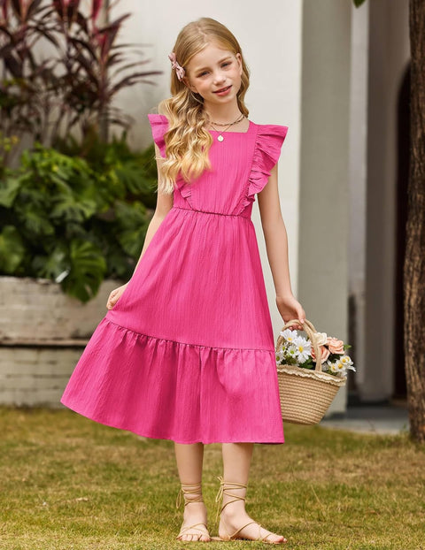 Arshiner Girls Tie Back Dress Tween Boho Flutter Sleeve Maxi Dresses