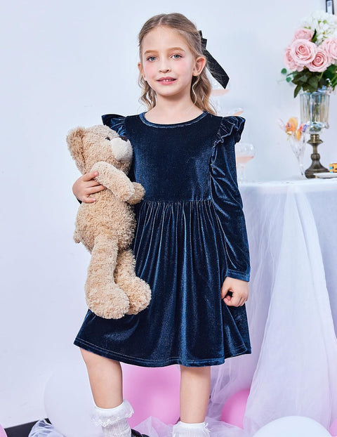 Arshiner Toddler Velvet Dress Little Girls Ruffle Dresses