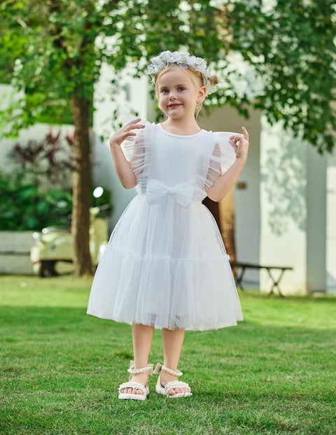 【2-6T】Arshiner Toddler Tutu Dress Girls Tulle Ruffle Bowknot Dresses
