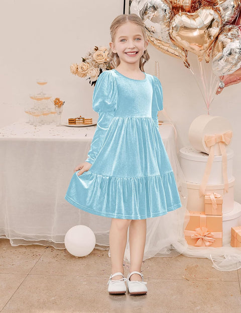 Arshiner Toddler Velvet Dress Girls Puff Party Ruffle Dresses