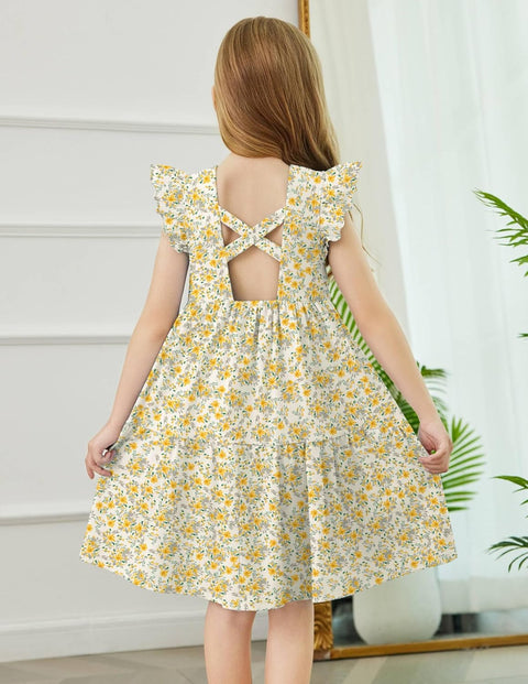 【2-8Y】Arshiner Toddler Dress Girls Backless Tiered Dresses with Pockets